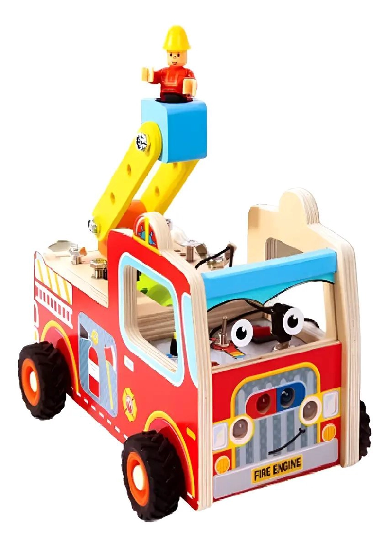 CAMION DE BOMBEROS DE MADERA CON LUZ Y SONIDO - 1