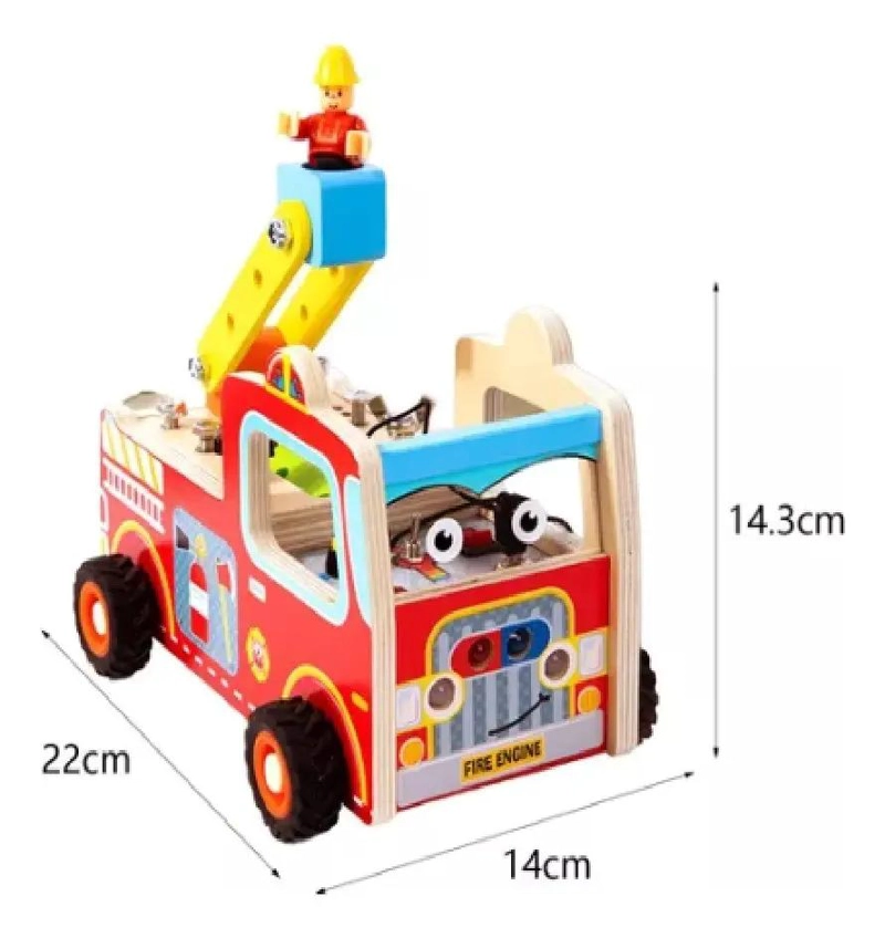 CAMION DE BOMBEROS DE MADERA CON LUZ Y SONIDO - 2