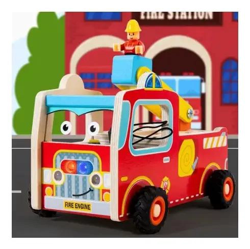 CAMION DE BOMBEROS DE MADERA CON LUZ Y SONIDO - 5