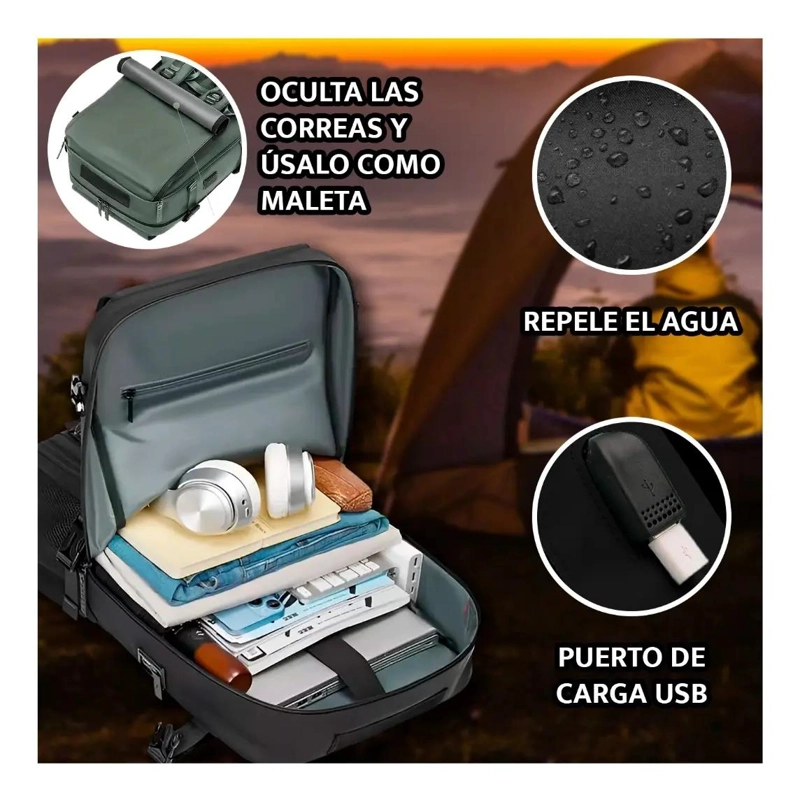 MOCHILA MULTIFUNCIONAL IMPERMEABLE CON PUERTO USB - 2