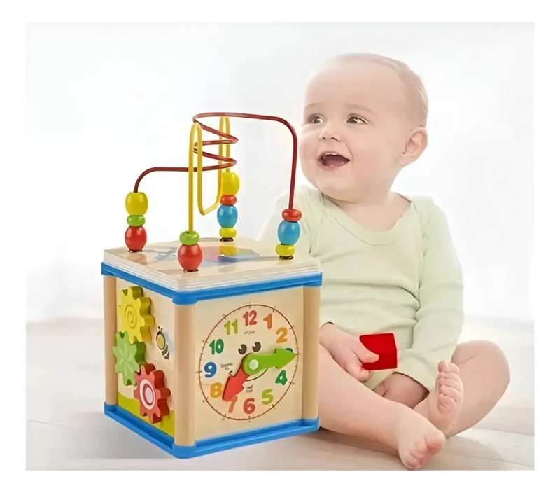 CUBO DIDACTICO DE ESTIMULACION EN MADERA PARA NIÑOS - 1