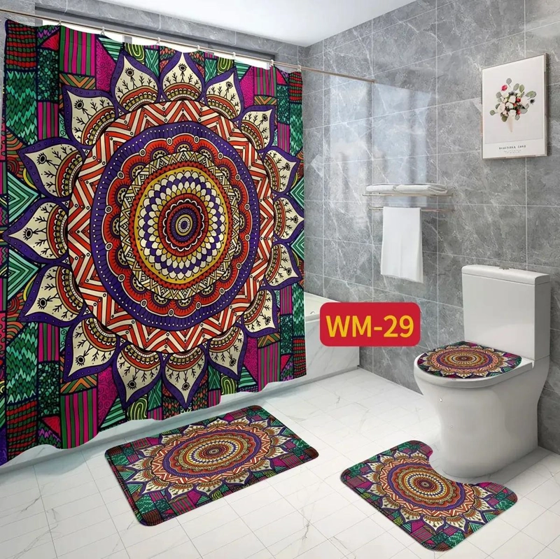 JUEGO DE BAÑO COMPLETO 4 PIEZAS CON CORTINA IMPERMEABLE - 2