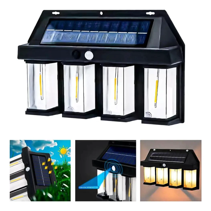 FAROL SOLAR DE PARED CON 4 LEDS Y SENSOR DE MOVIMIENTO - 1