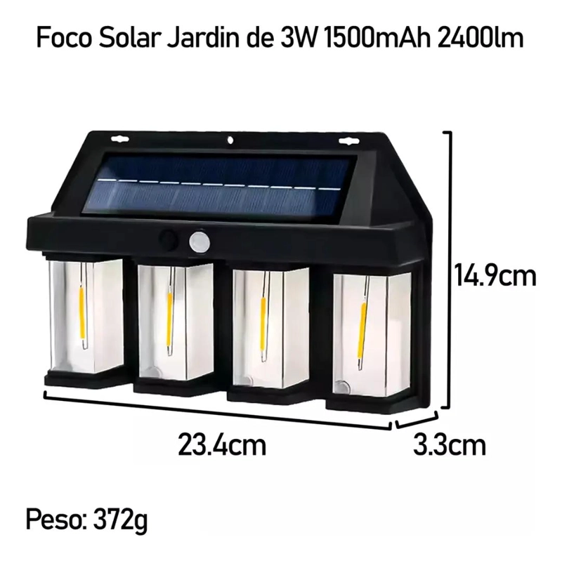 FAROL SOLAR DE PARED CON 4 LEDS Y SENSOR DE MOVIMIENTO - 2