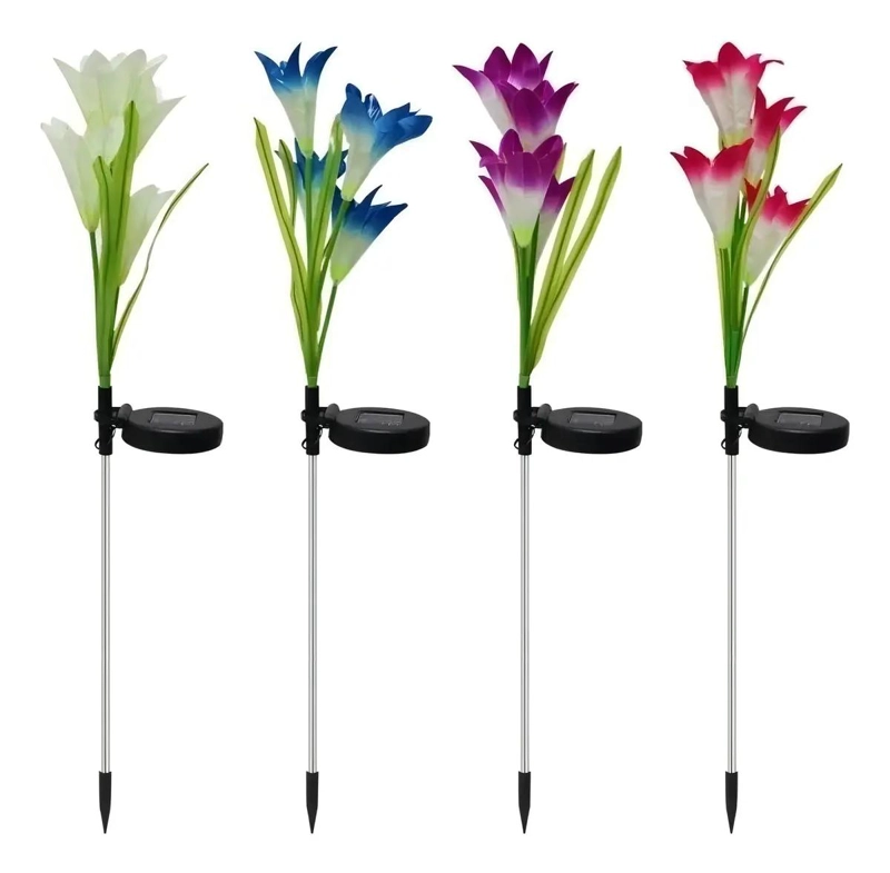 PAR DE FOCOS SOLARES CON 8 FLORES LIRIO PARA JARDIN - 1