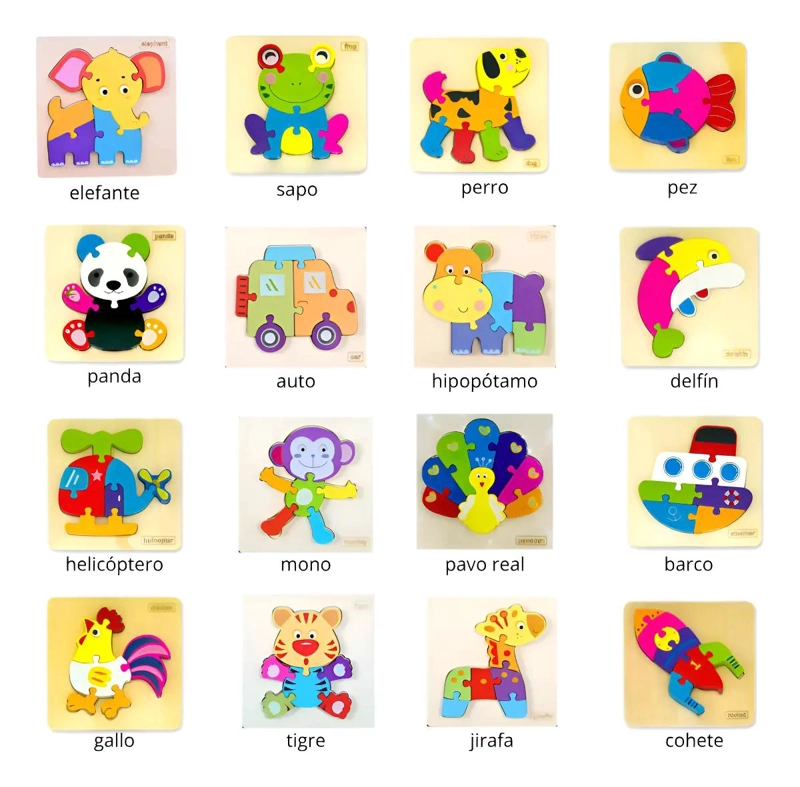 PACK 12 PUZZLES DE MADERA DIDACTICOS MONTESSORI - 1