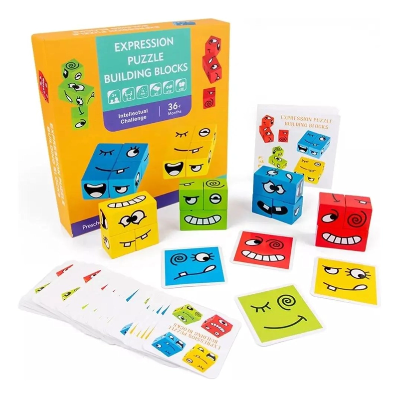JUEGO DIDACTICO DE BLOQUES DE MADERA CON EXPRESIONES - 3