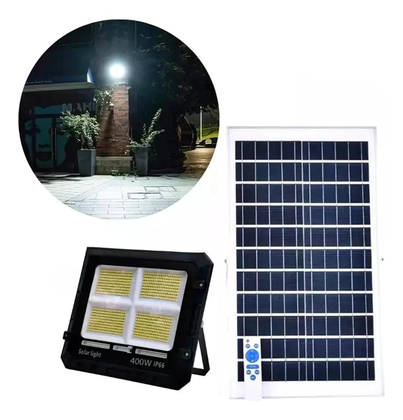 FOCO SOLAR EXTERIOR 400W CON PANEL Y CONTROL REMOTO - 1