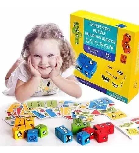 JUEGO DIDACTICO DE BLOQUES DE MADERA CON EXPRESIONES - 3