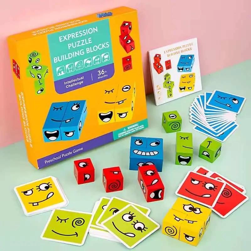 JUEGO DIDACTICO DE BLOQUES DE MADERA CON EXPRESIONES - 5