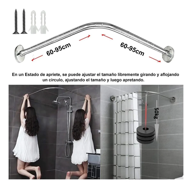 BARRA EXTENSIBLE PARA CORTINA DE DUCHA EN U 60-95 CM - 2