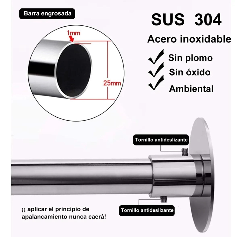 BARRA EXTENSIBLE PARA CORTINA DE DUCHA EN U 60-95 CM - 4