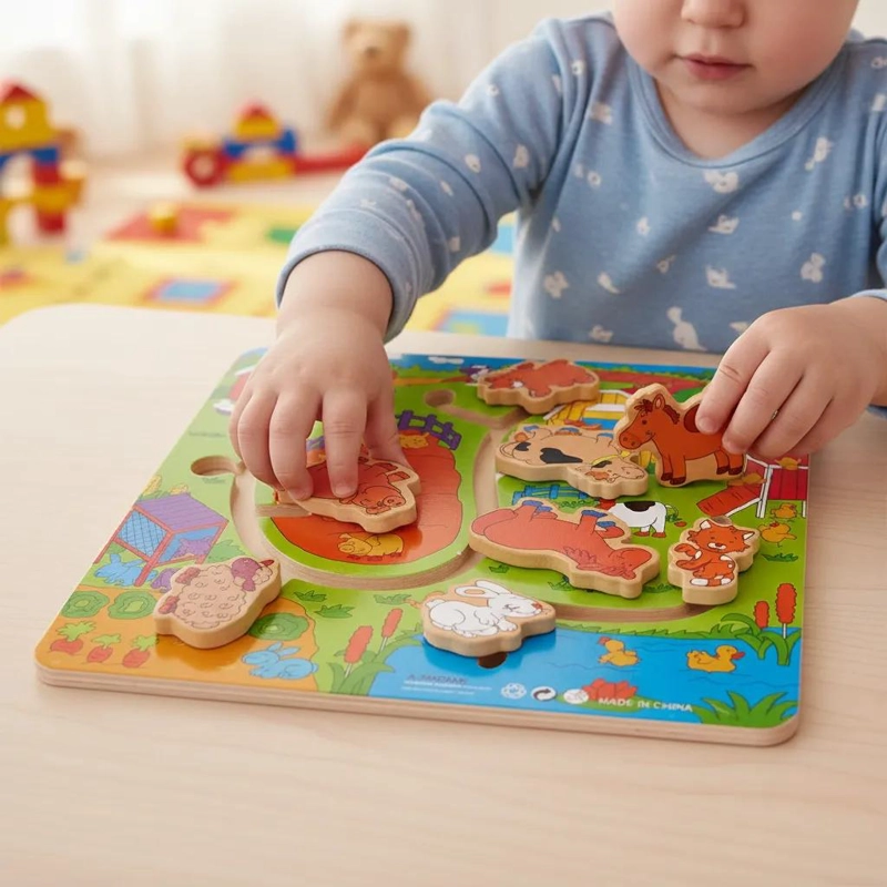 PUZZLE DE MADERA EDUCATIVA TEMATICA GRANJA PARA NIÑOS - 1