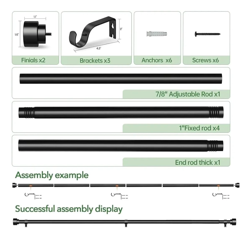 BARRAS DE CORTINA METALICAS AJUSTABLES 95-225 CM - 5
