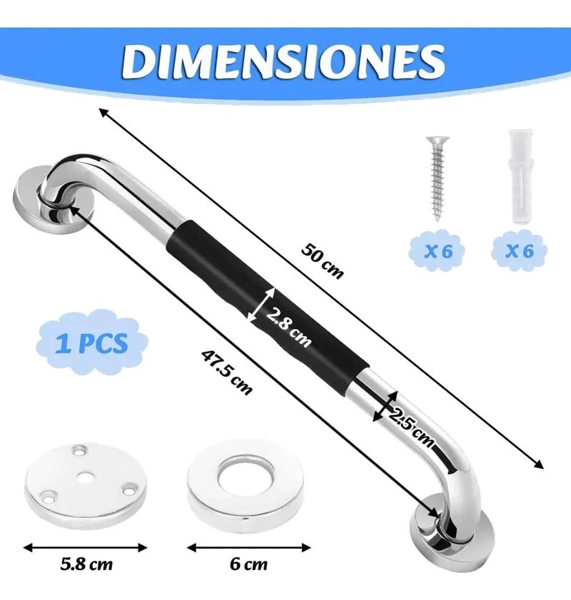 BARRA DE SEGURIDAD ANTIDESLIZANTE 50CM PARA BAÑO - 2