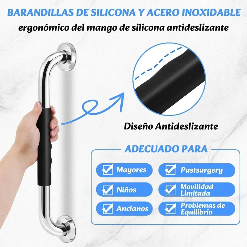 BARRA DE SEGURIDAD ANTIDESLIZANTE 50CM PARA BAÑO - 3