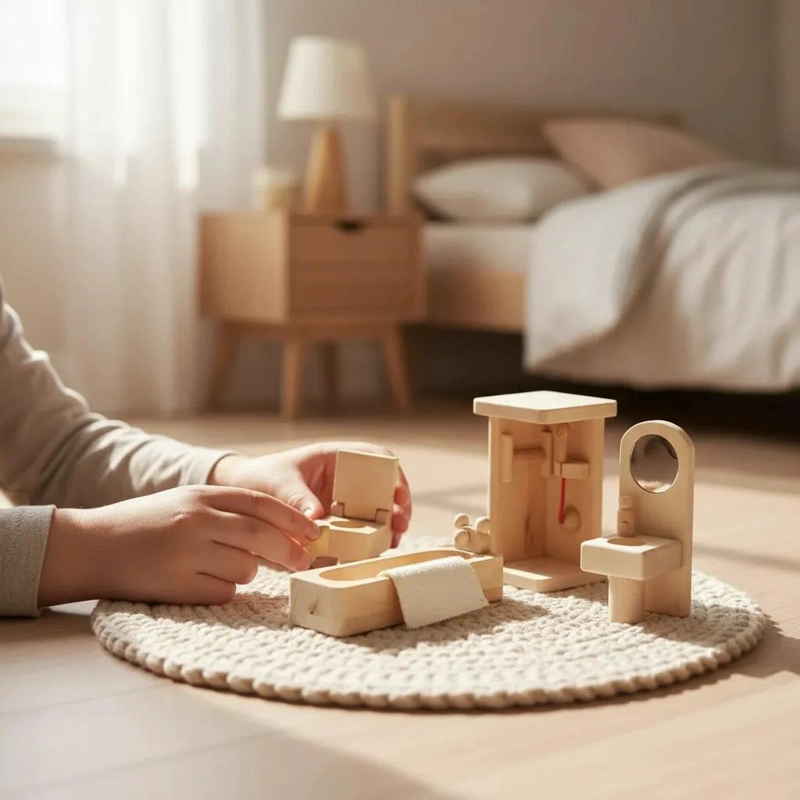 SET DE MUEBLES DE MADERA PARA CASA DE MUÑECAS - 1