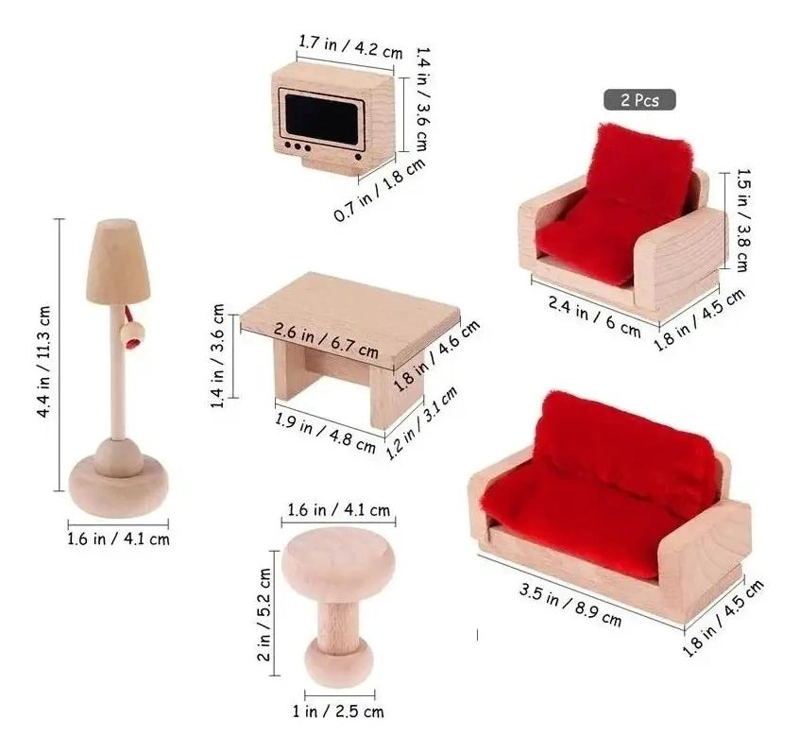SET DE MUEBLES DE MADERA PARA CASA DE MUÑECAS - 4