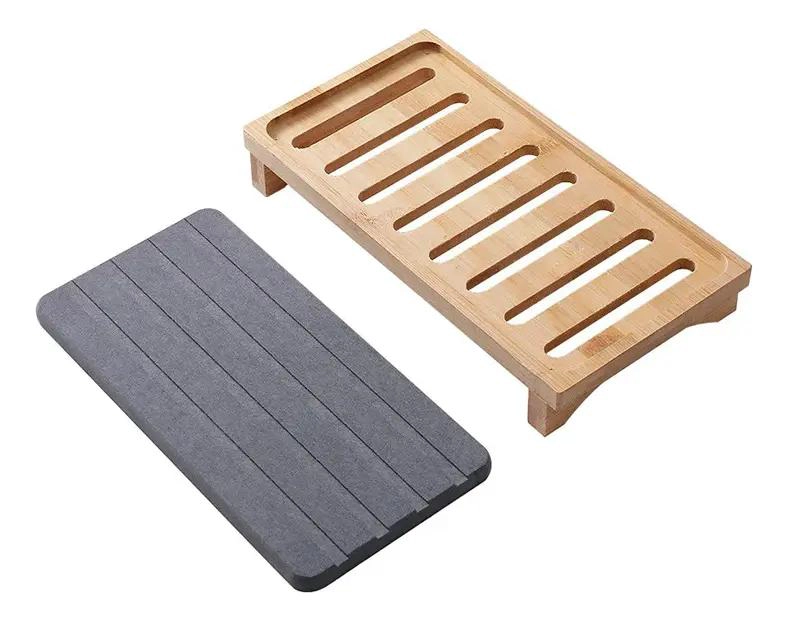 ESCURRIDOR DE BAMBU CON PIEDRA PARA SECADO RAPIDO - 2