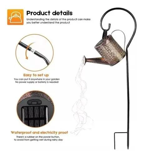 REGADERA DE COBRE CON LUZ SOLAR LED CALIDA PARA JARDIN - 3