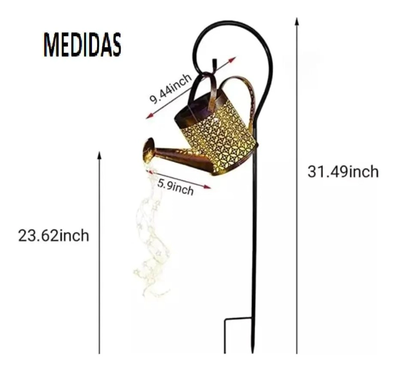 REGADERA DE COBRE CON LUZ SOLAR LED CALIDA PARA JARDIN - 5