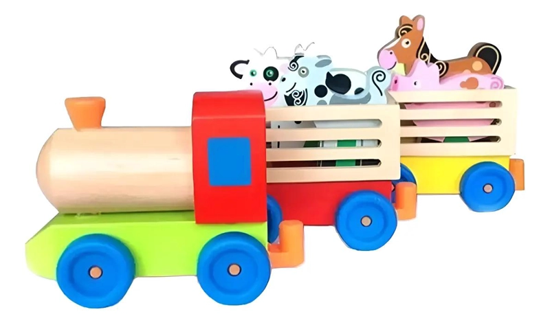 TREN DE MADERA PARA NIÑOS TEMATICA GRANJA - 2