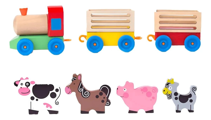 TREN DE MADERA PARA NIÑOS TEMATICA GRANJA - 3