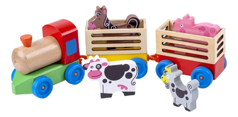 TREN DE MADERA PARA NIÑOS TEMATICA GRANJA - 4