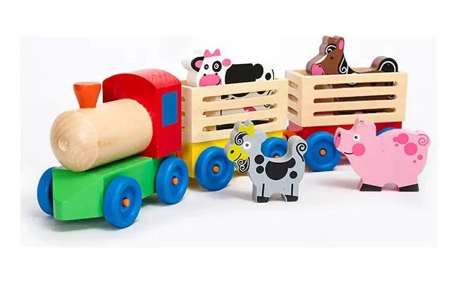 TREN DE MADERA PARA NIÑOS TEMATICA GRANJA - 5