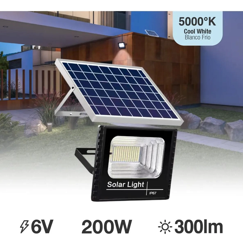 FOCO REFLECTOR SOLAR LED 200W EXTERIOR LUZ FRIA IP67 - 3