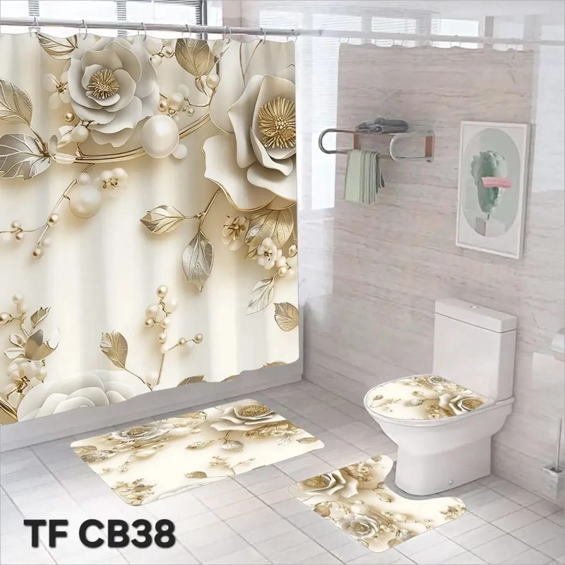 SET DE CORTINA DE BAÑO FLORAL 3D 4 PIEZAS - 4