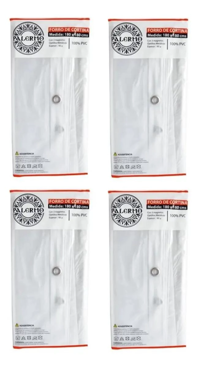 PACK 4 FORROS DE CORTINA DE BAÑO PVC 180X180 CM CON IMAN - 1