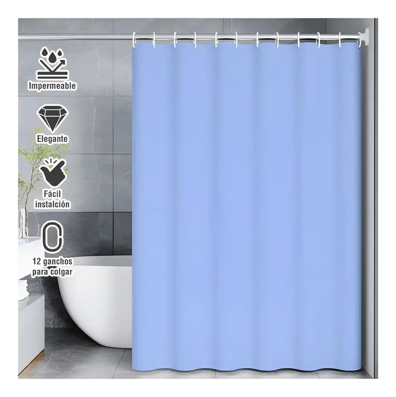 PACK CORTINA DE BAÑO LAVABLE CON GANCHOS Y FORRO 180 CM - 4