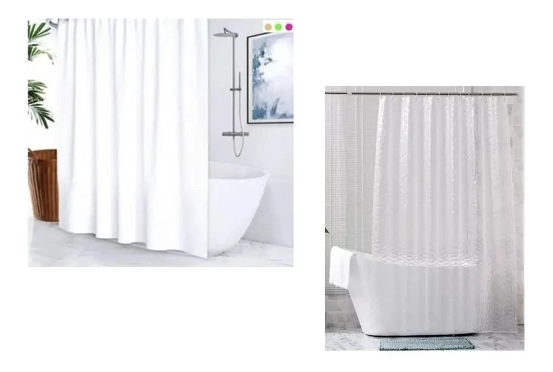 CORTINA DE BAÑO BLANCA IMPERMEABLE CON FORRO MAGNE TICO - 1