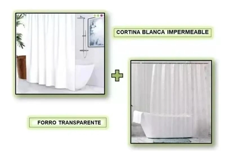 CORTINA DE BAÑO BLANCA IMPERMEABLE CON FORRO MAGNE TICO - 3