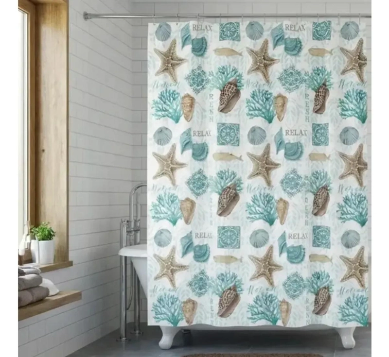CORTINA DE BAÑO IMPERMEABLE CON FORRO Y ANILLOS 180X180CM - 1