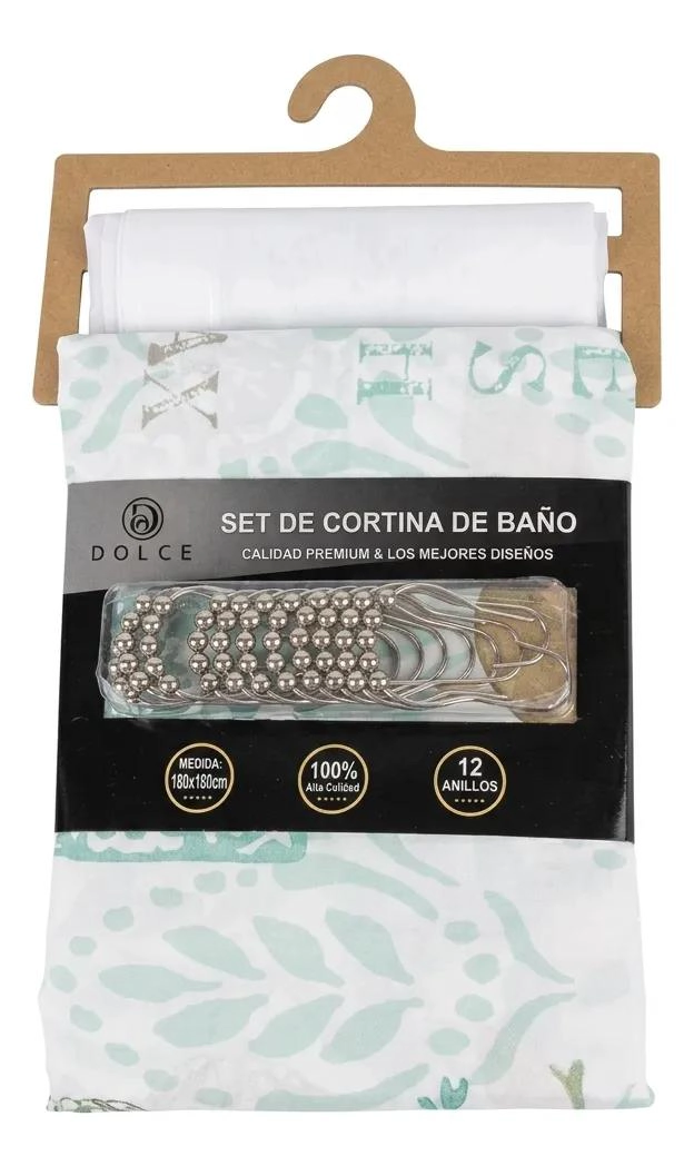CORTINA DE BAÑO IMPERMEABLE CON FORRO Y ANILLOS 180X180CM - 4