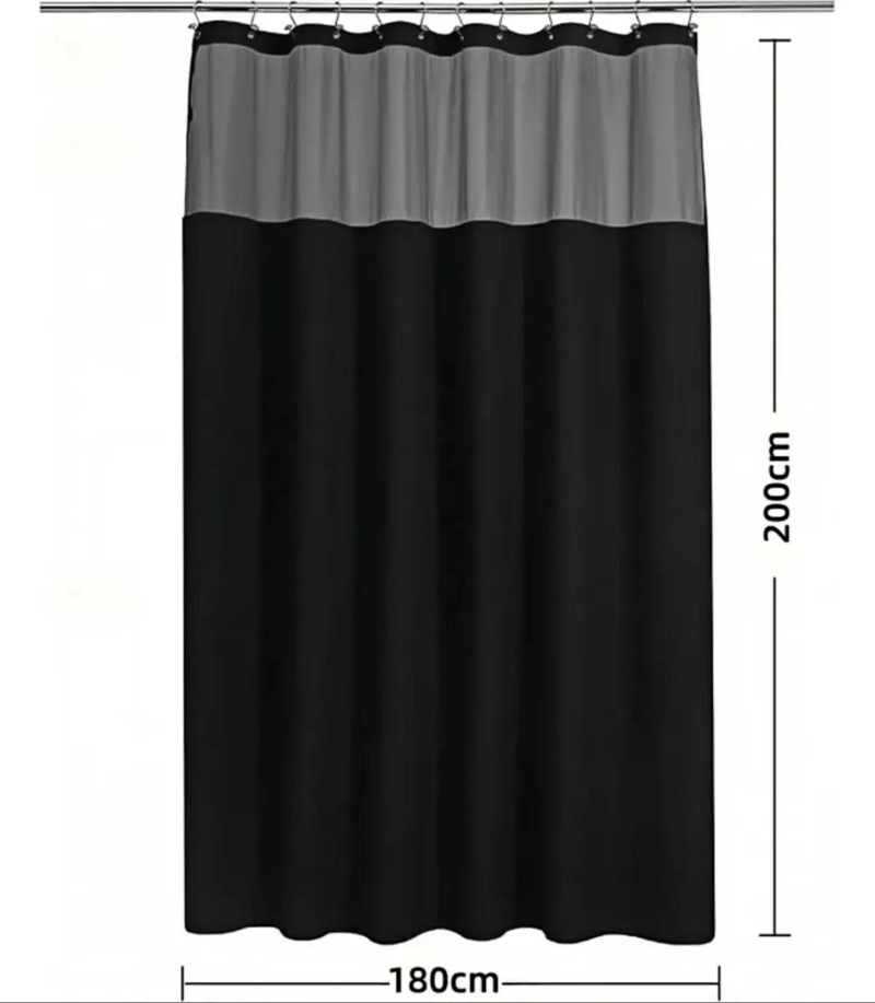 CORTINA DE BAÑO IMPERMEABLE NEGRA 180X200 CM CON GANCHOS - 2