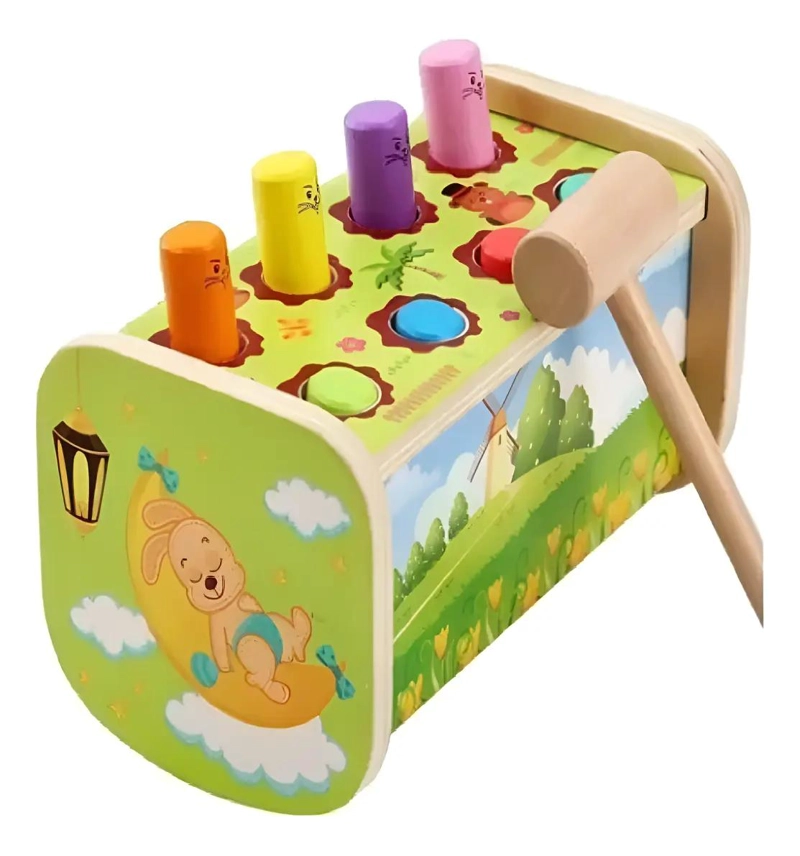 JUGUETE DIDACTICO DE MADERA PEGA TOPO CON MARTILLO - 1