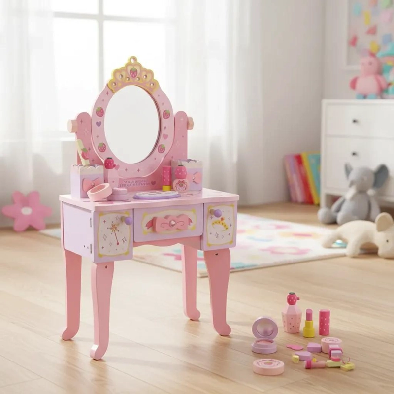 TOCADOR INFANTIL DE MADERA CON SET DE BELLEZA - 1