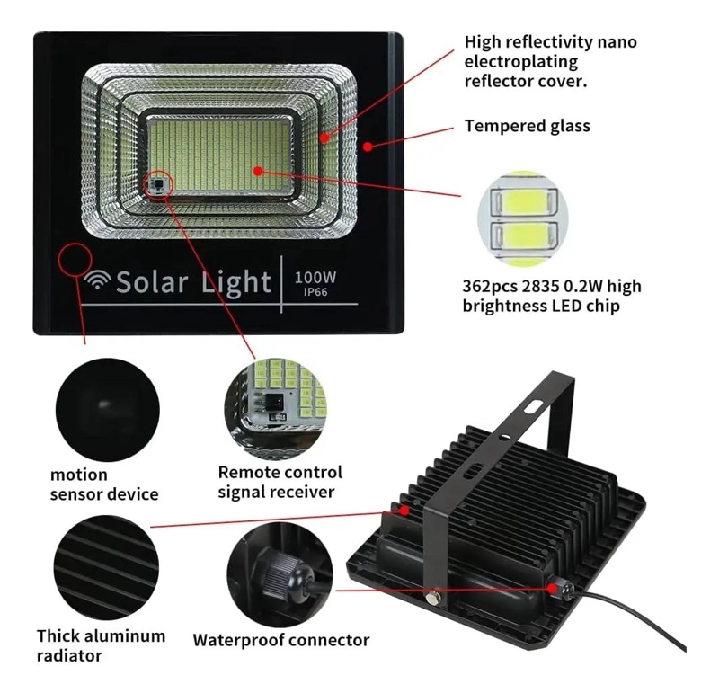 FOCO REFLECTOR SOLAR 300W PARA INTERIOR Y EXTERIOR - 5