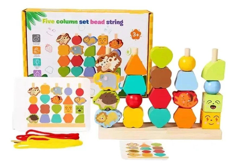 JUEGO MONTESSORI PARA ENHEBRAR Y APILAR PREESCOLAR - 1