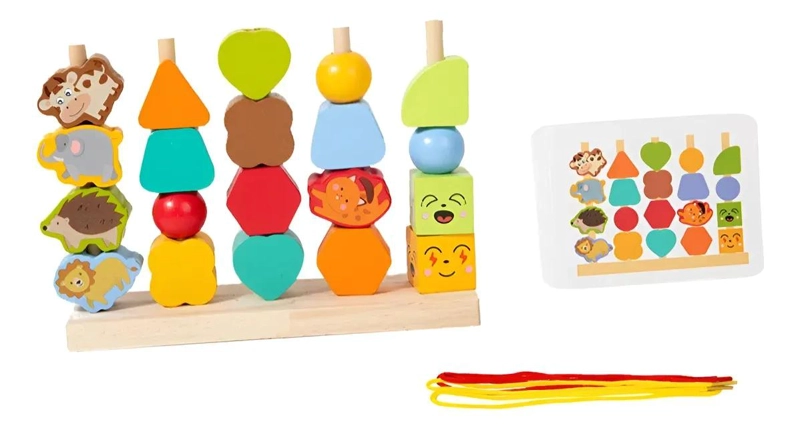 JUEGO MONTESSORI PARA ENHEBRAR Y APILAR PREESCOLAR - 2