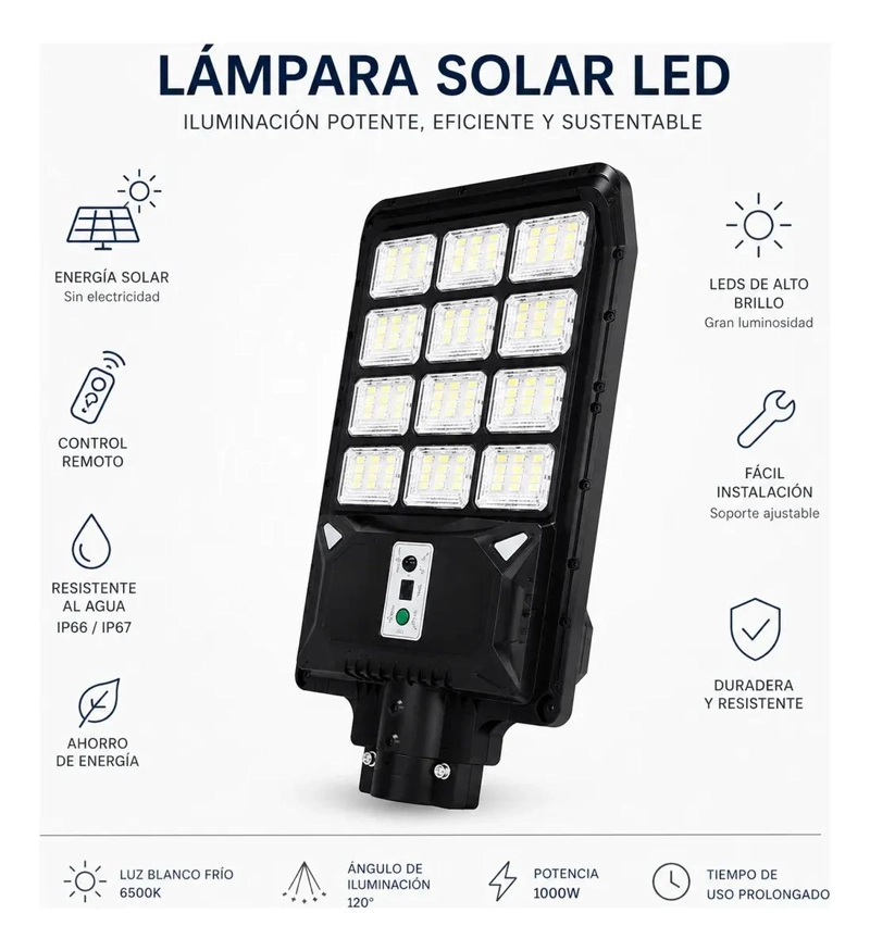 LAMPARA LED SOLAR EXTERIOR 1000W CON CONTROL REMOTO - 2