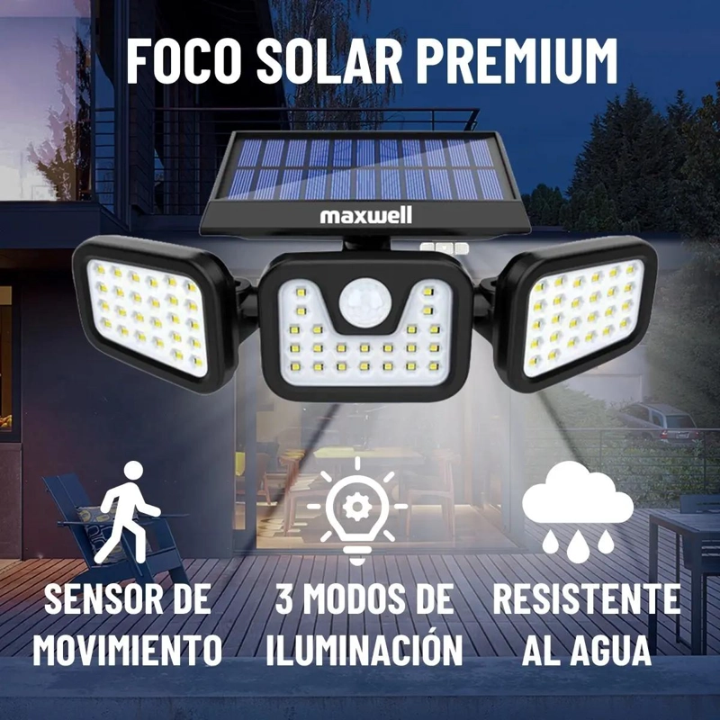 FOCO LED SOLAR EXTERIOR CON SENSOR DE MOVIMIENTO Y 3 DIRE - 3