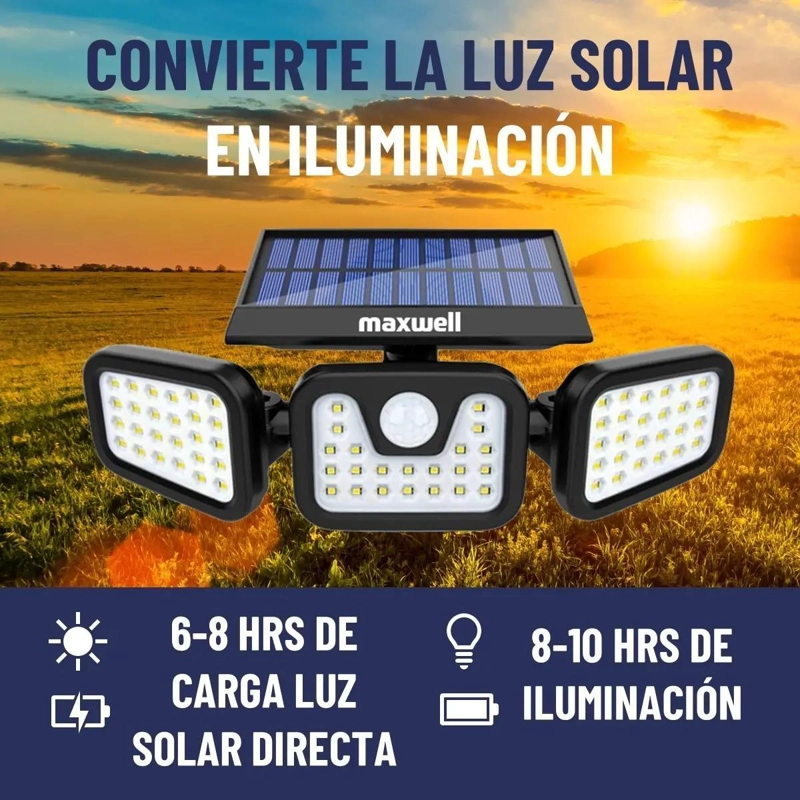 FOCO LED SOLAR EXTERIOR CON SENSOR DE MOVIMIENTO Y 3 DIRE - 4