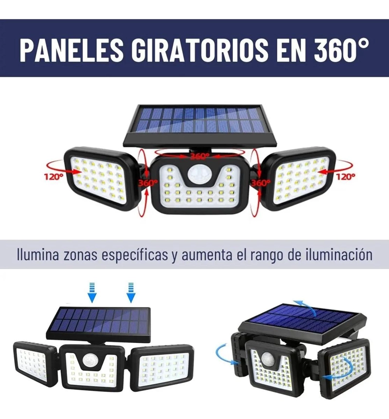 FOCO LED SOLAR EXTERIOR CON SENSOR DE MOVIMIENTO Y 3 DIRE - 5