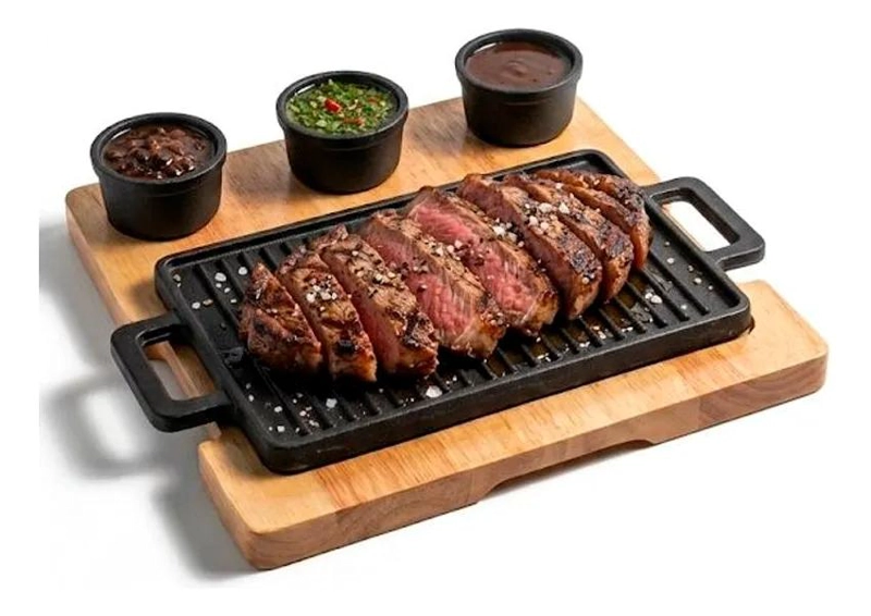 PLANCHA GRILL HIERRO CON BASE DE MADERA - 1