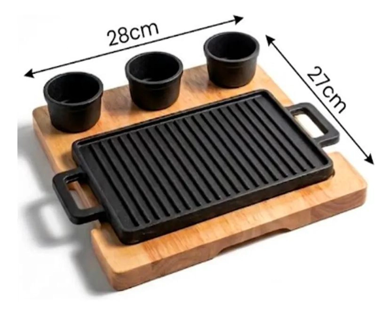 PLANCHA GRILL HIERRO CON BASE DE MADERA - 2