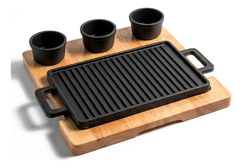 PLANCHA GRILL HIERRO CON BASE DE MADERA - 5